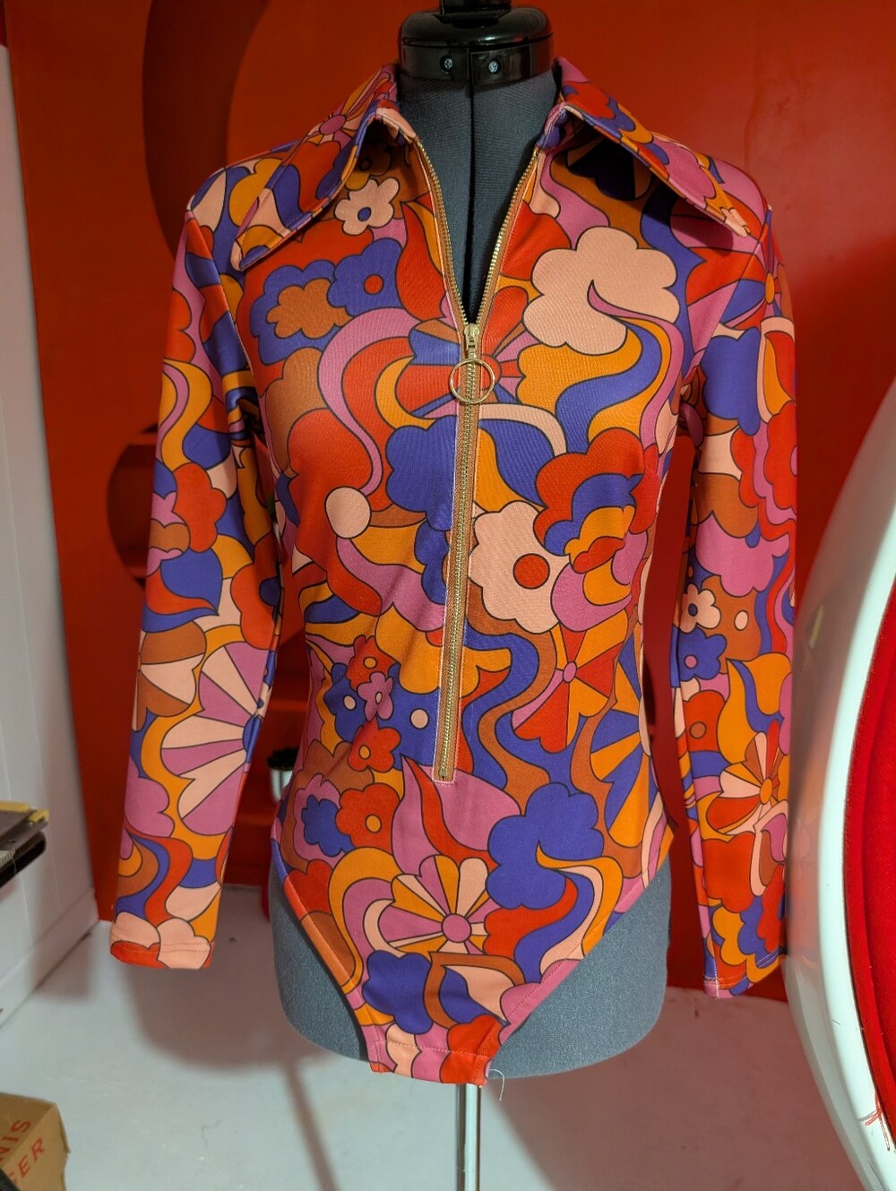 Vintage-Inspired Floral Zip Front Bodysuit Jacket in Multicolor From HIPPIE SHAK